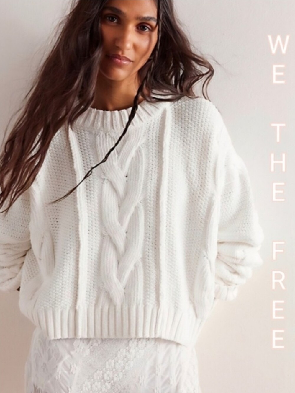 Free People In A Daze Pullover Slouchy Oversized Cable Knit Sweater In White S